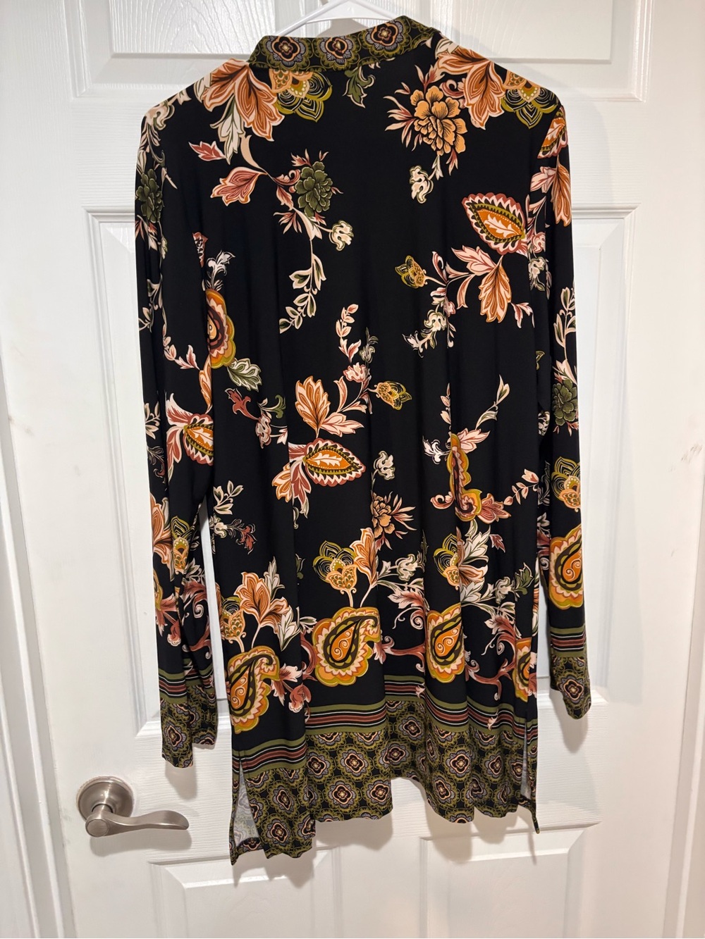 SUSAN GRAVER Liquid Knit Floral Black Open Kimono Style Cardigan - Picture 3 of 8